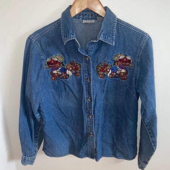 Vintage Cabin Creek cat embroidered patch jean long sleeve - Picture 7 of 7